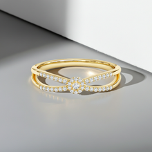 Elegant 14K Solid Gold 2 Band Diamond Ring