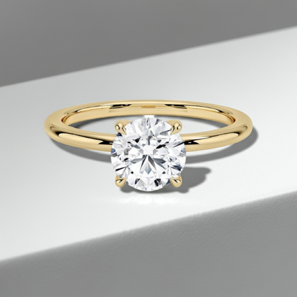 14K Solid Gold 4 Prong Round Cut Solitaire Diamond Ring - IGI Certified