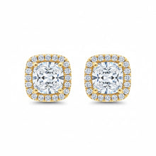 Cushion Cut Halo 14K Solid Gold Diamond Earrings Set for Women