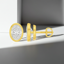 Oval Cut Diamond Bezel Setting 14K Solid Gold Solitaire Earrings Stud - IGI Certified