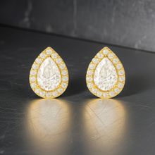 Pear Shape Halo 14K Solid Gold Diamond Earrings Set for Women