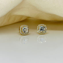 Cushion Cut Halo 14K Solid Gold Diamond Earrings Set for Women