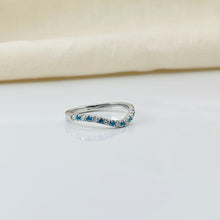 Curved Pave Aquamarine Birthstone 14K Solid Gold Diamond Ring Band