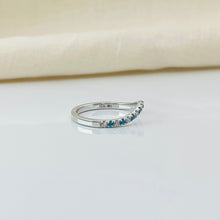 Curved Pave Aquamarine Birthstone 14K Solid Gold Diamond Ring Band