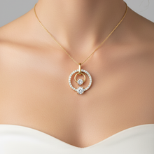 14K Solid Gold Hanging Tow Circle Diamond Necklace