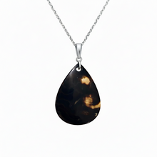 Natural Black Mobe Pearl Teardrop Pendant Necklace 14K Solid Gold Statement Jewelry