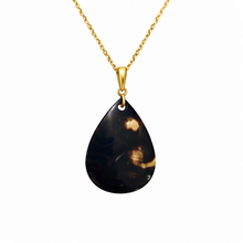 Natural Black Mobe Pearl Teardrop Pendant Necklace 14K Solid Gold Statement Jewelry
