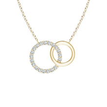 14K Solid Gold Two Circle Diamond Necklace