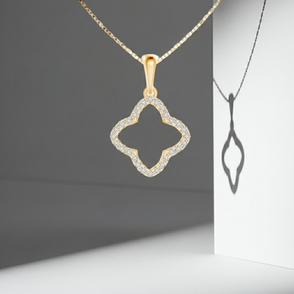 14K Solid Gold Clover Diamond Necklace