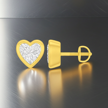 Heart Cut Diamond Bezel Setting 14K Solid Gold Solitaire Earrings Stud - IGI Certified