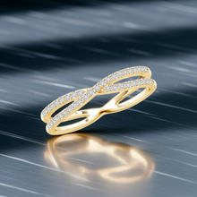 Elegant 14K Solid Gold Cross line Diamond Ring for Women