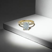 2 to 4 Carat Emerald Cut Pave Setting 14K Solid Gold Solitaire Diamond Engagement Ring