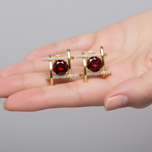 14K Solid Gold Square Ruby Diamond Earrings