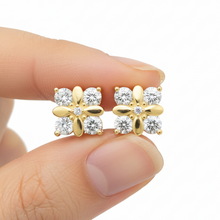 14K Solid Gold Square Floral Diamond Earrings