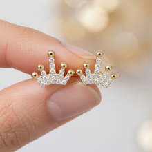 14K Solid Gold Crown Unique Design Diamond Earrings