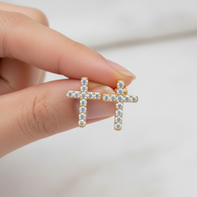 14K Solid Gold Holy Cross Diamond Earrings