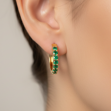 14K Solid Gold Emerald Green Hoop Earrings