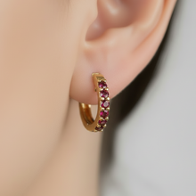 14K Solid Gold Ruby Hoop Earrings