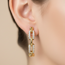 14K Solid Gold Diamond Chain Hoop Earrings