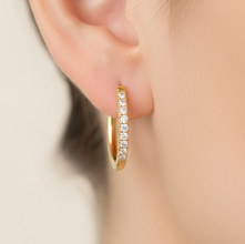 14K Solid Gold Sparkling Hoop Diamond Earrings