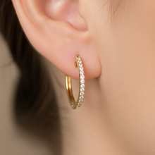 14K Solid Gold Diamond Medium Hoop Earrings