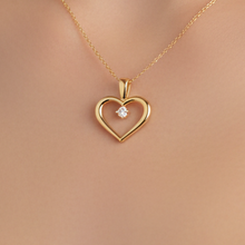 14K Solid Gold Single Stone Heart Diamond Necklace