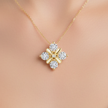 14K Solid Gold four Floral Diamond Necklace