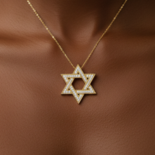14K Solid Gold Star Of David Diamond Necklace
