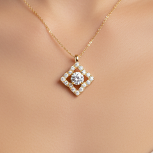 14K Solid Gold Square Solitaire Diamond Necklace