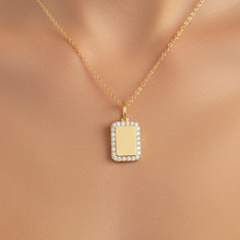 14K Solid Gold Square Plate Diamond Necklace