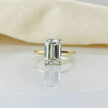 Classic Emerald Cut Hidden Halo 14K Solid Gold Solitaire Engagement Ring 2 to 4 carat