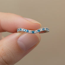 Curved Pave Aquamarine Birthstone 14K Solid Gold Diamond Ring Band