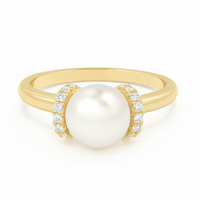 9.00 mm White South Sea Pearl 14K Solid Gold Statement Pearl and Diamond Ring