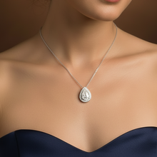 Pear Shape Halo 14K Solid Gold Diamond Pendant For Her