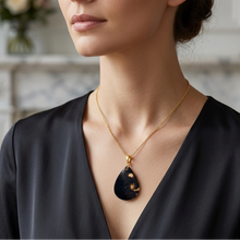Natural Black Mobe Pearl Teardrop Pendant Necklace 14K Solid Gold Statement Jewelry
