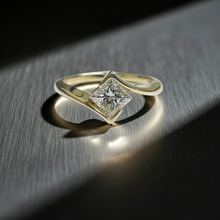 Princess Cut Bypass Setting 14K Solid Gold Engagement Ring