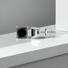 14K Solid Gold Black Princess Cut Diamond Earring Stud