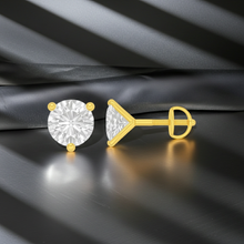 Round Cut Martini Style Solitaire 14K Solid Gold Earrings Stud - IGI Certified