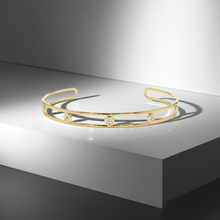 14K Solid Gold Open Cluff Diamond Bangle Bracelet