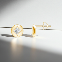 14K Solid Gold Center Star Diamond Earrings