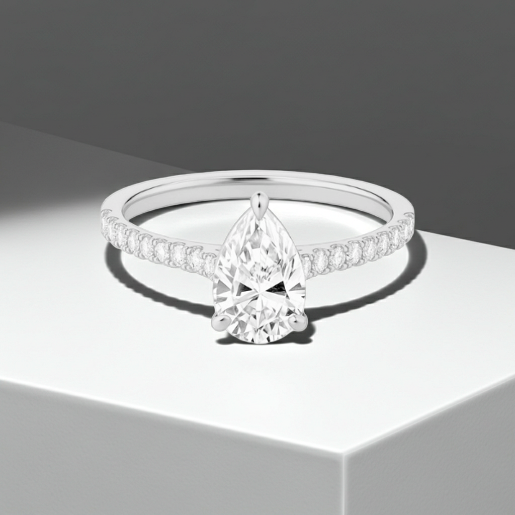 2 Carat Pear Shape Cathedral Setting 14K Solid Gold Diamond Engagement Ring