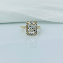3 Carat Radiant Cut Halo 14K Solid Gold Solitaire Diamond Engagement Ring