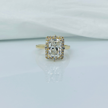 3 Carat Radiant Cut Halo 14K Solid Gold Solitaire Diamond Engagement Ring