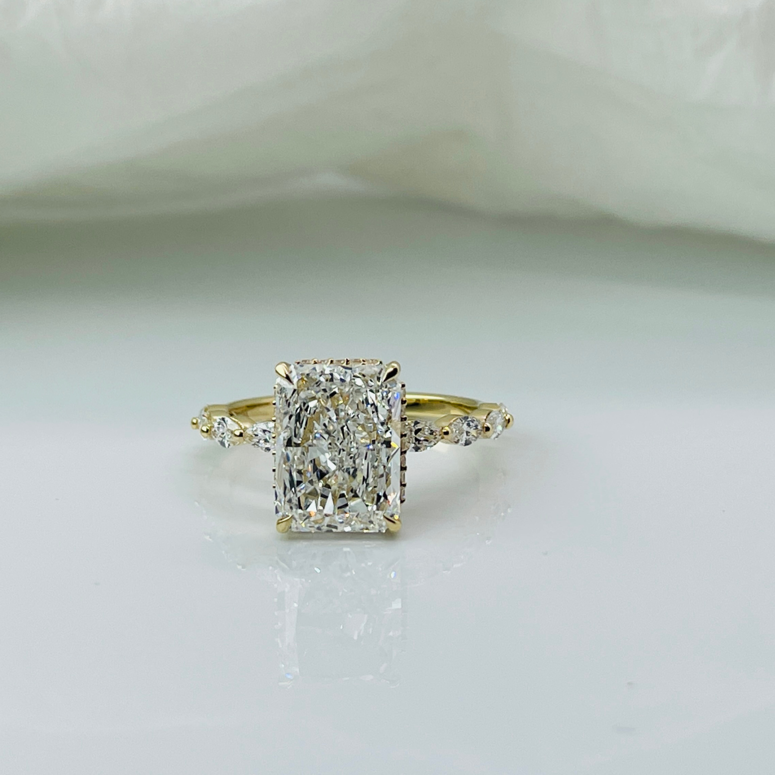 2 to 4 Carat Radiant Cut Hidden Halo Marquies Band 14K Solid Gold Diamond Engagement Ring