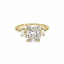 14K Solid Gold 3 Stone Radiant Cut Diamond Engagement Ring IGI Certified