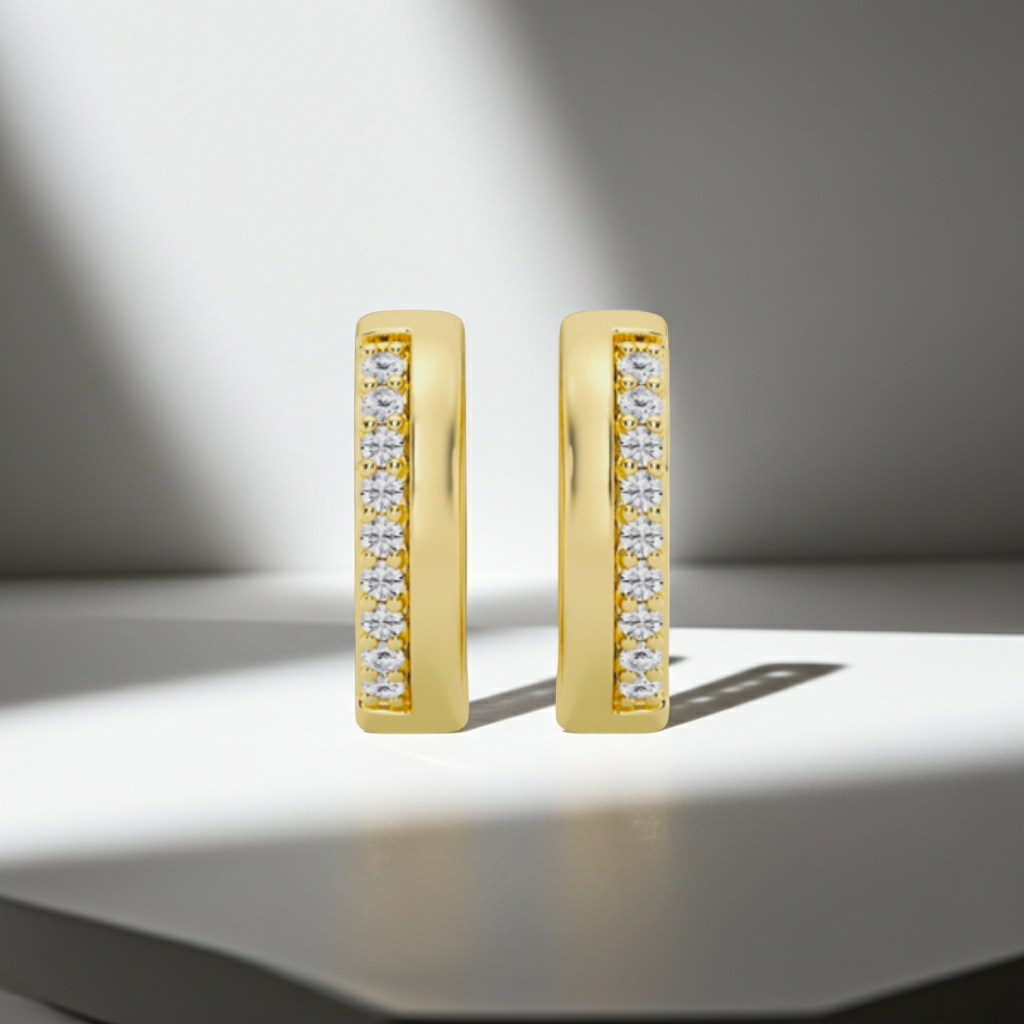 14K Solid Gold Diamond Petit Hoop Earrings