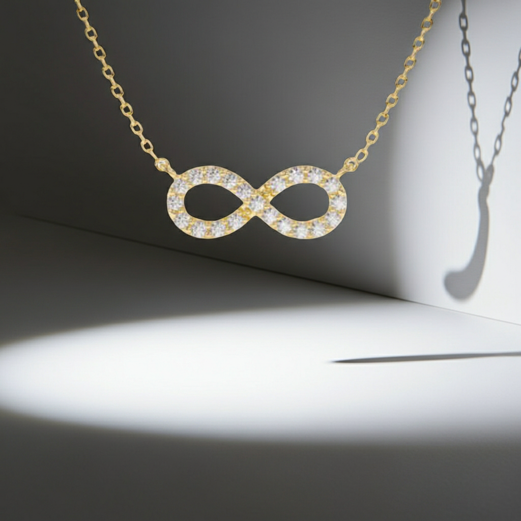 14K Solid Gold Infinity Diamond Necklace for her