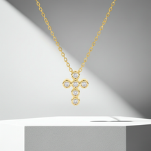 14K Solid Gold Bezel Cross Diamond Necklace