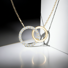 14K Solid Gold Two Circle Diamond Necklace