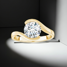 Tension Setting Round Cut 14K Solid Gold Twisted Diamond Rings IGI Certified